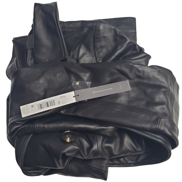 Tahari Womens Double-Breasted Genuine Leather Jacket Black Small - Picture 6 of 10